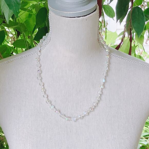 VTG Mid Century AB Crystal Necklace Faceted Glass Beads 1960s Gold Tone Clasp - Picture 5 of 9